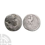 Ancient Roman Imperatorial Coins - Julius Caesar - Aeneas Carrying Palladium & Anchises AR Denarius