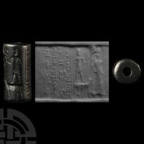 Mesopotamian Cylinder Seal with Adad and Lama Goddess