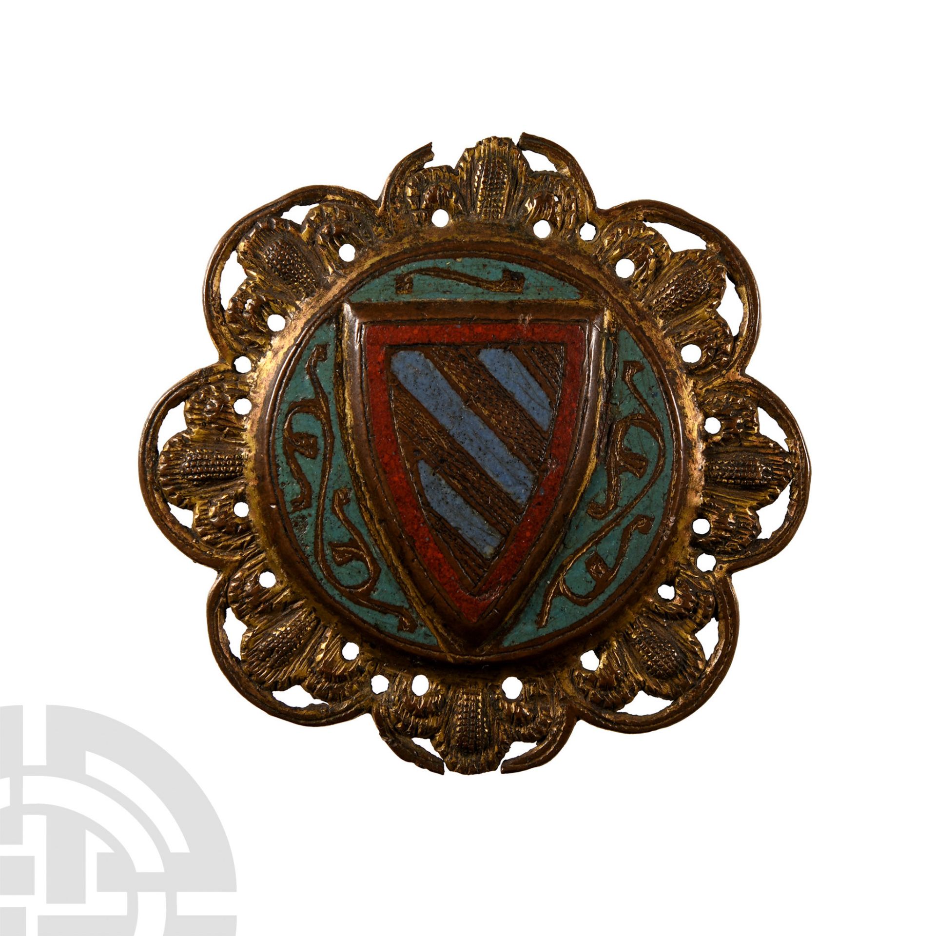 Medieval Limoges 'House of Burgundy' Bronze Heraldic Medallion with Champlevé Enamel