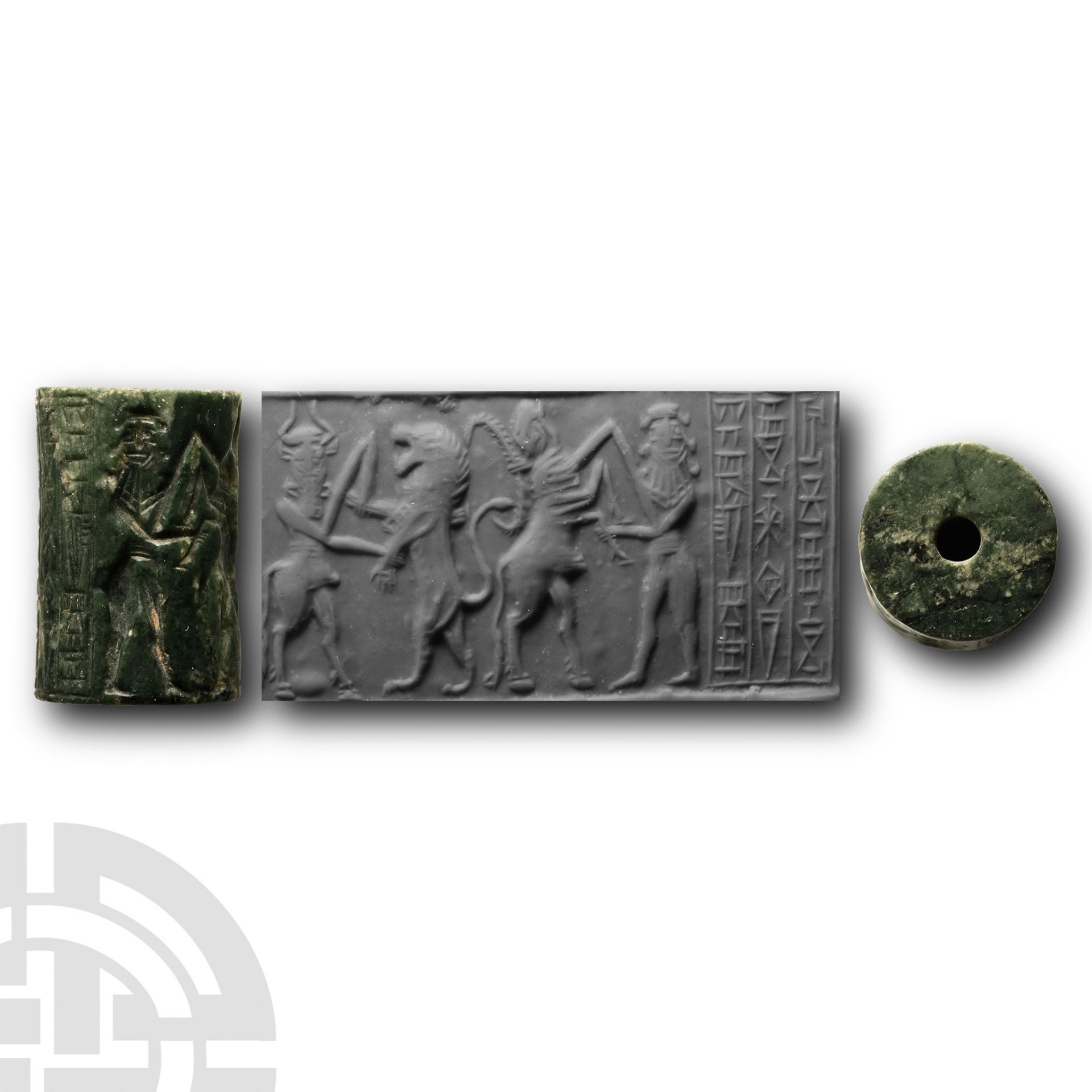 Large Akkadian Inscribed Cylinder Seal with Contest Scenes