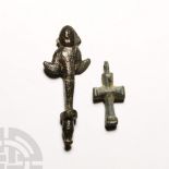 Byzantine Bronze Cross Pendant and Angel Finial