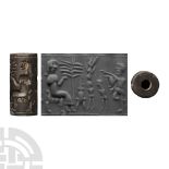 Mesopotamian Stone Cylinder Seal with Banquet Scene