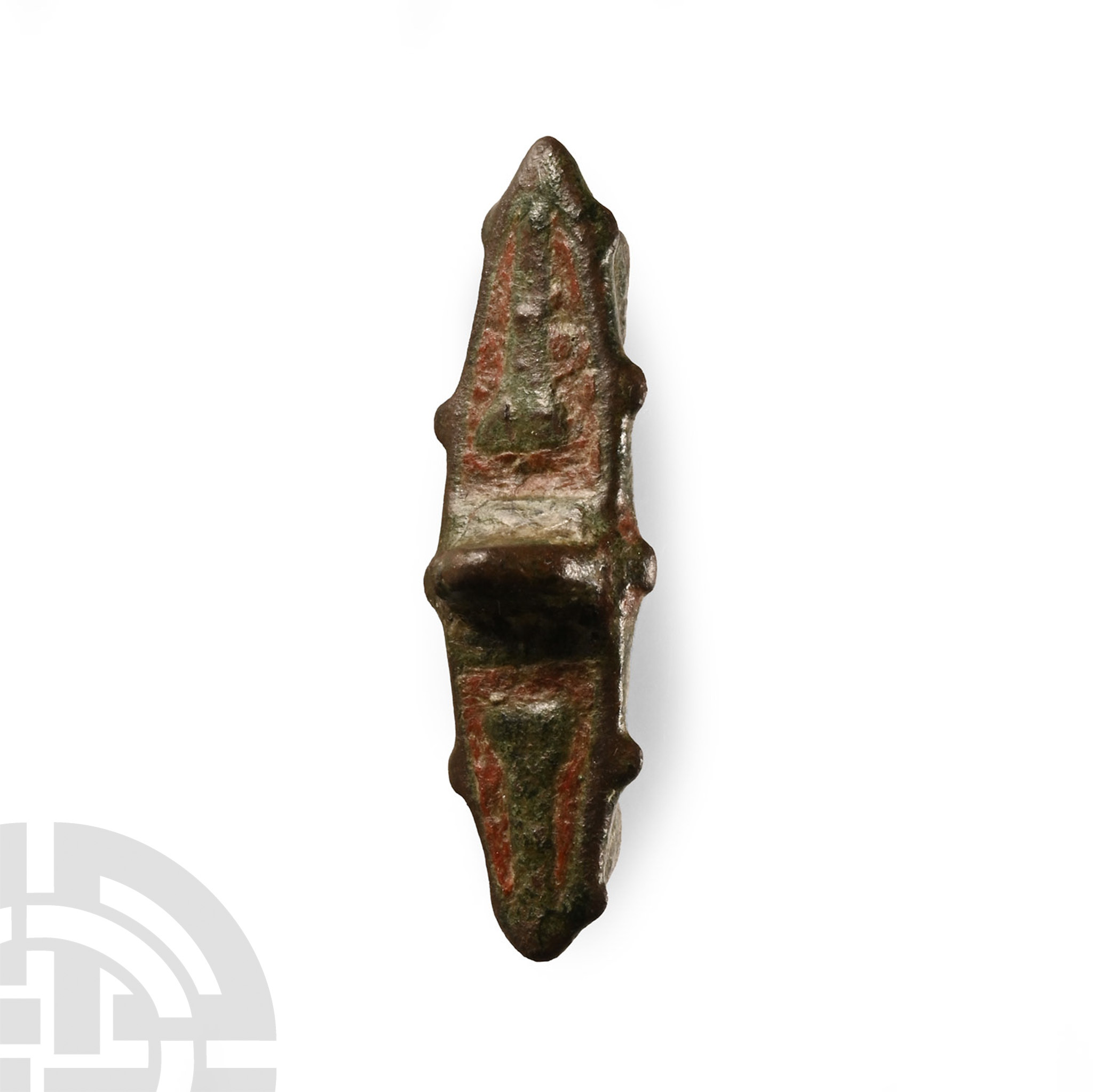 Roman Double Phallic Enamelled Bronze Plate Brooch