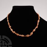 Indus Valley Etched Orange Carnelian Bead Necklace String