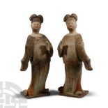 Chinese Tang Terracotta Court Lady Pair