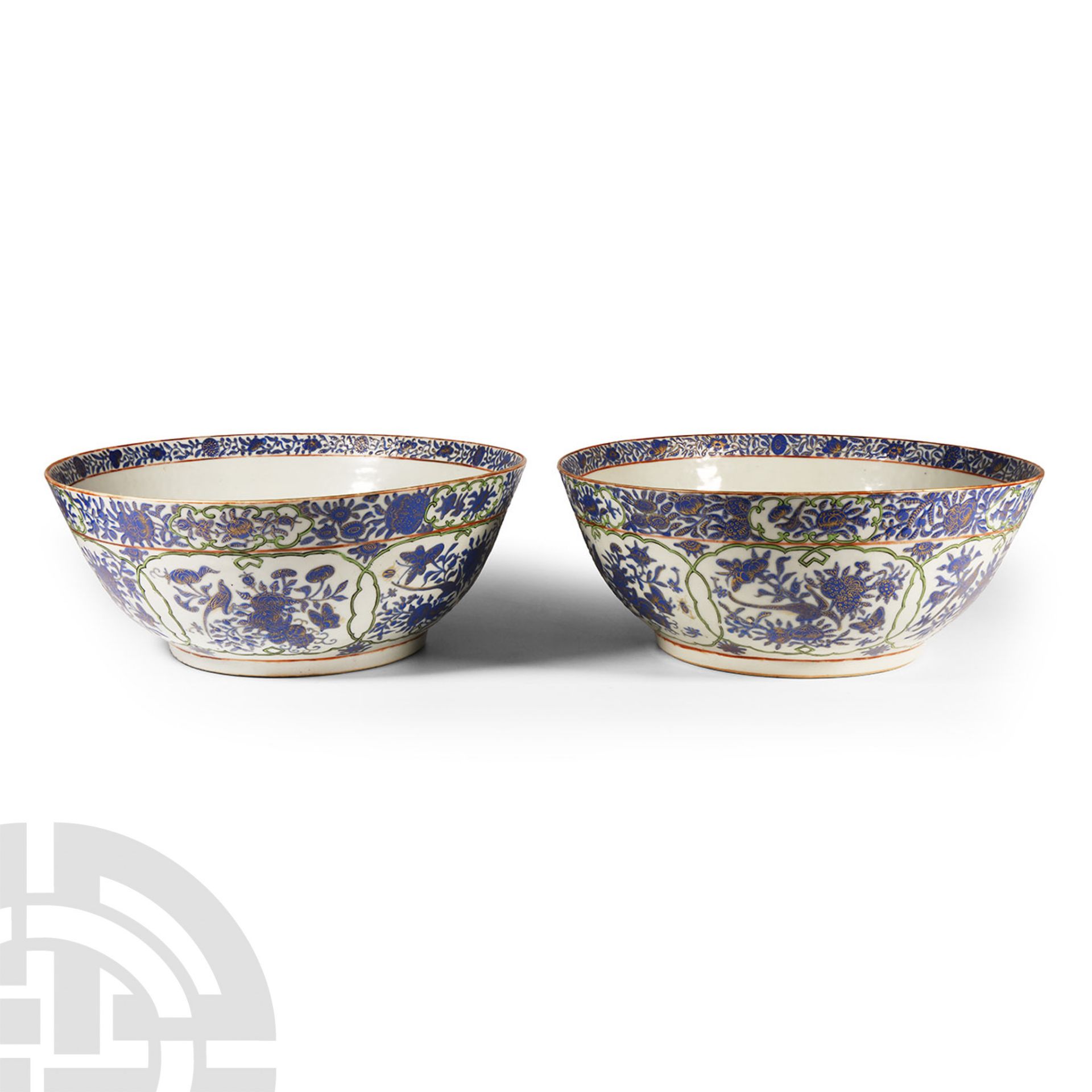 Large Chinese Decorated Porcelain Bowl Pair