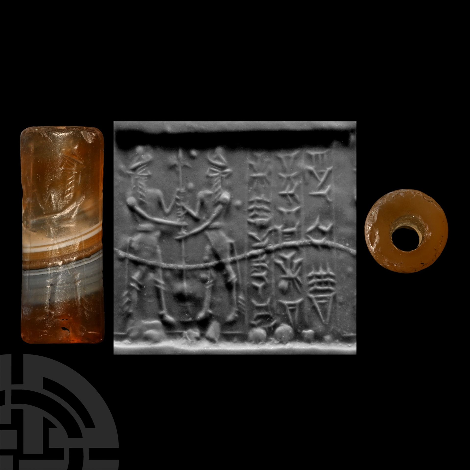 Babylonian Cylinder Seal with King and Bull-Men