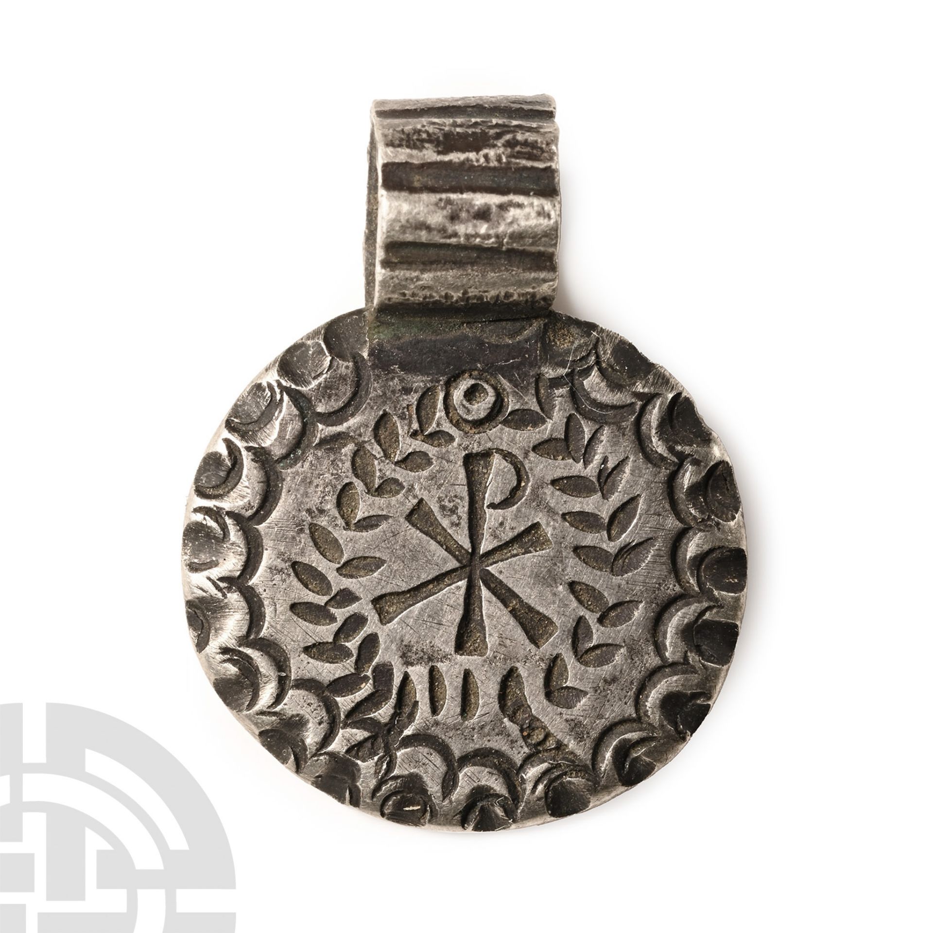 Post Medieval Silver Pendant with Chi Rho in Wreath