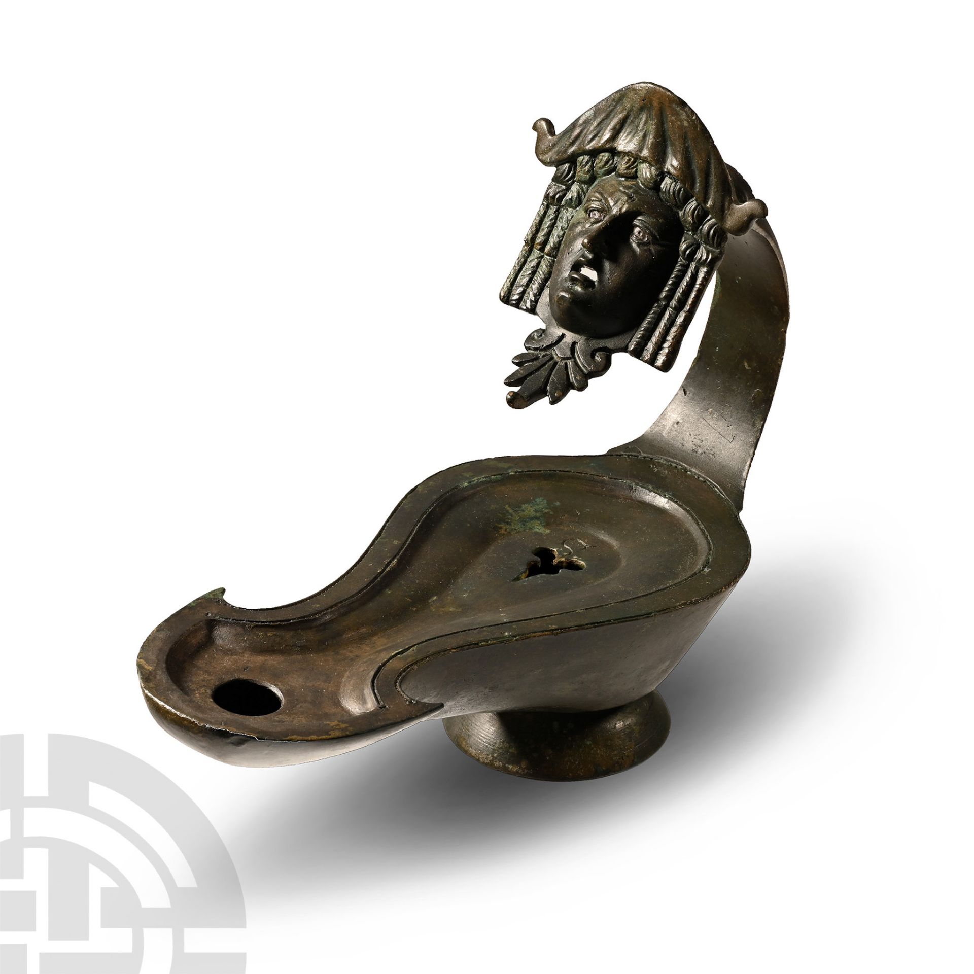 Very Large Roman Bronze Oil Lamp with Actor's Mask - Image 3 of 3