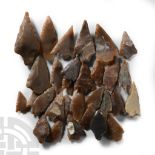 Stone Age Knapped Barbed and Tanged Arrowhead Collection