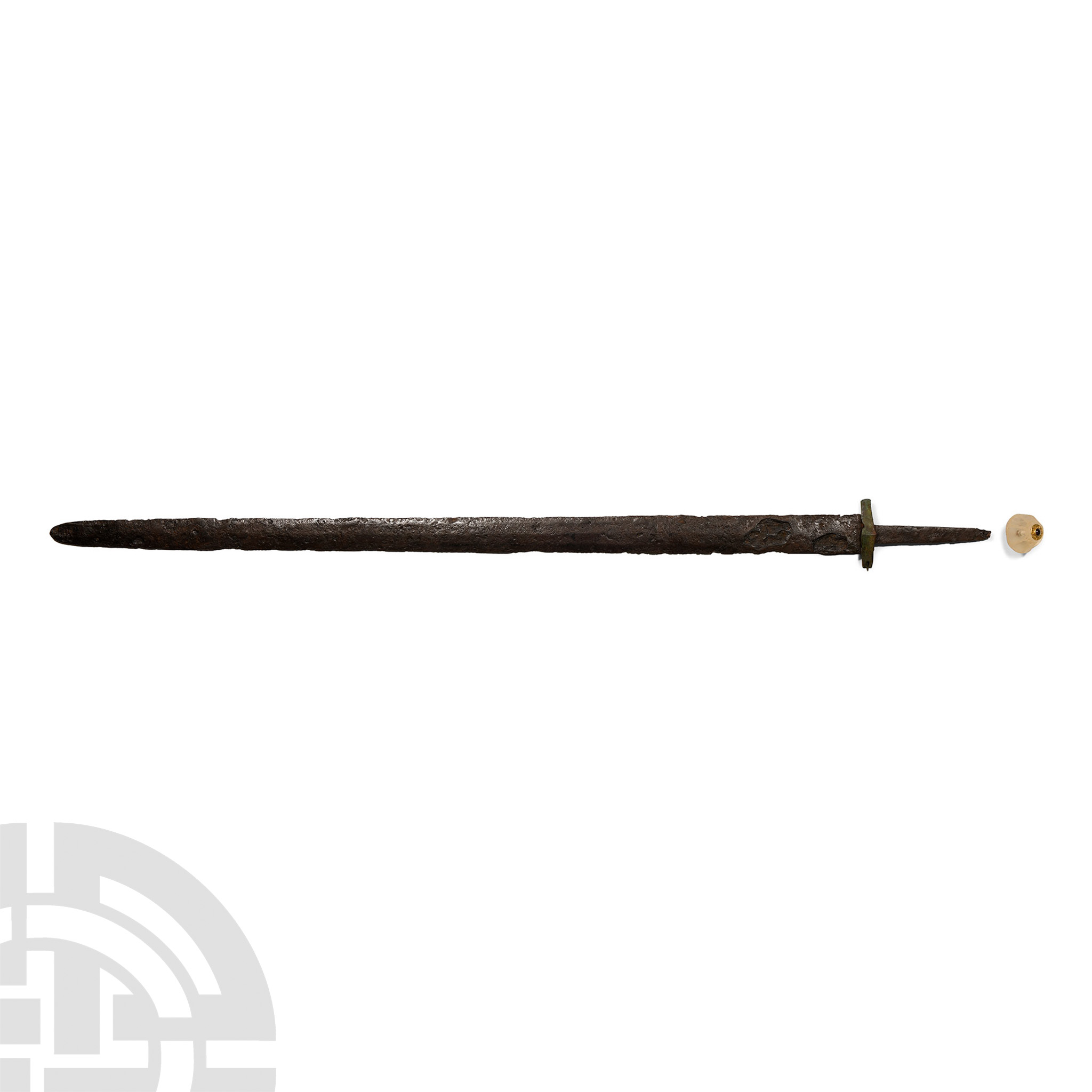 Migration Period Iron Sword with Rock Crystal, Gold and Garnet Sword Bead