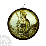 Renaissance Stained Glass Roundel with a Female Martyr Saint
