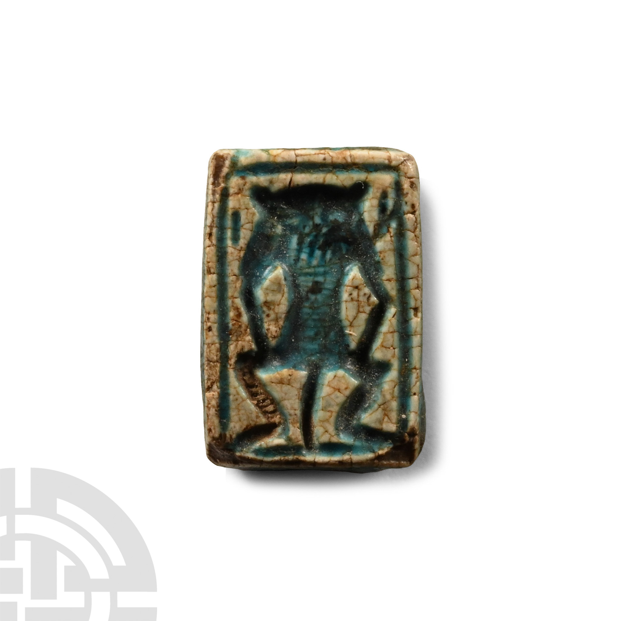 Egyptian Faience Block Bead with Bes and Amun