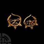 Western Asiatic Gold Gem-Set Earrings