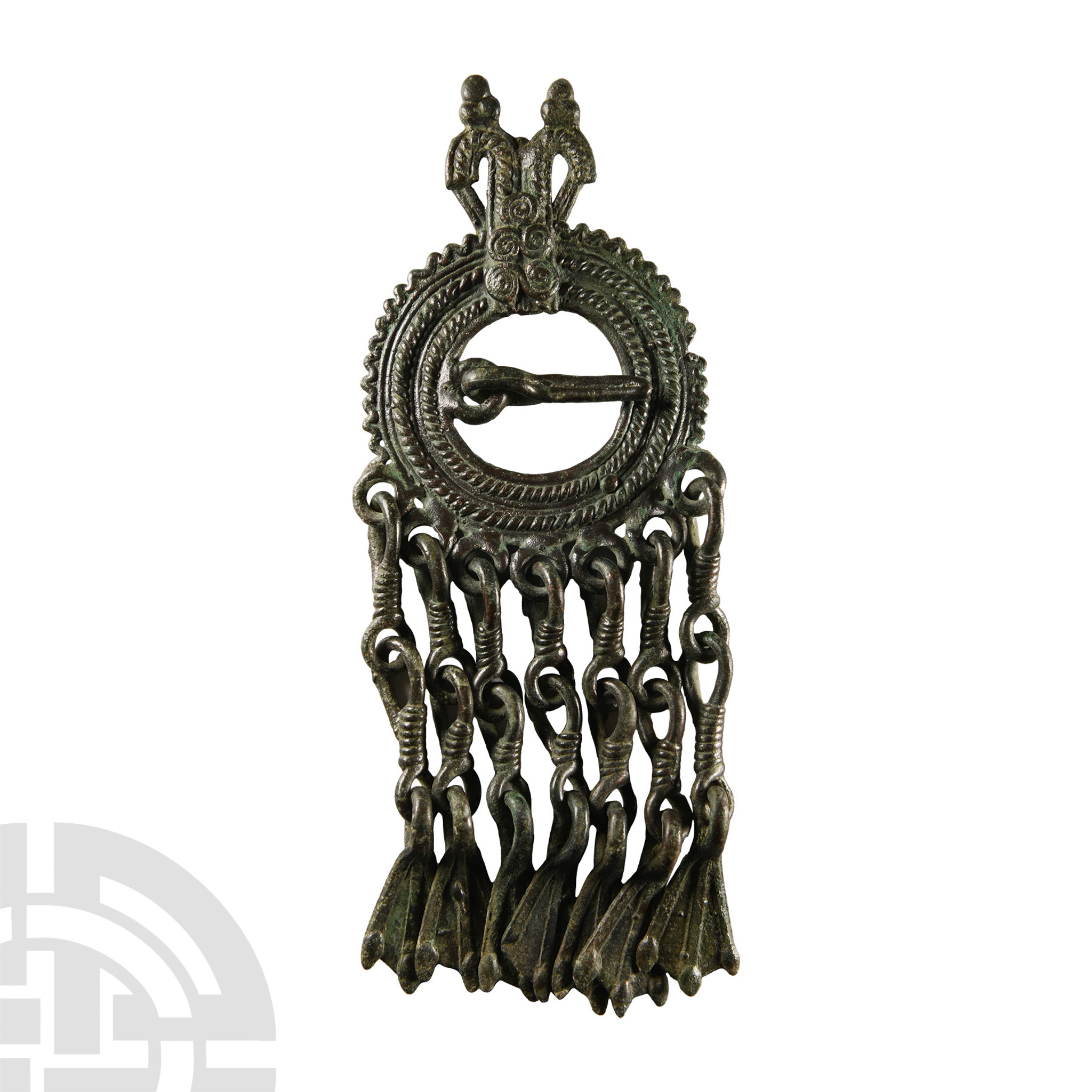 Large Viking Age Bronze Brooch with Duck-Foot Pendants
