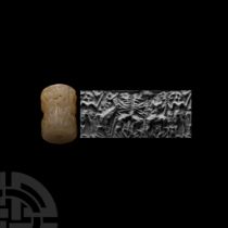 Large Western Asiatic Alabaster Cylinder Seal with Procession