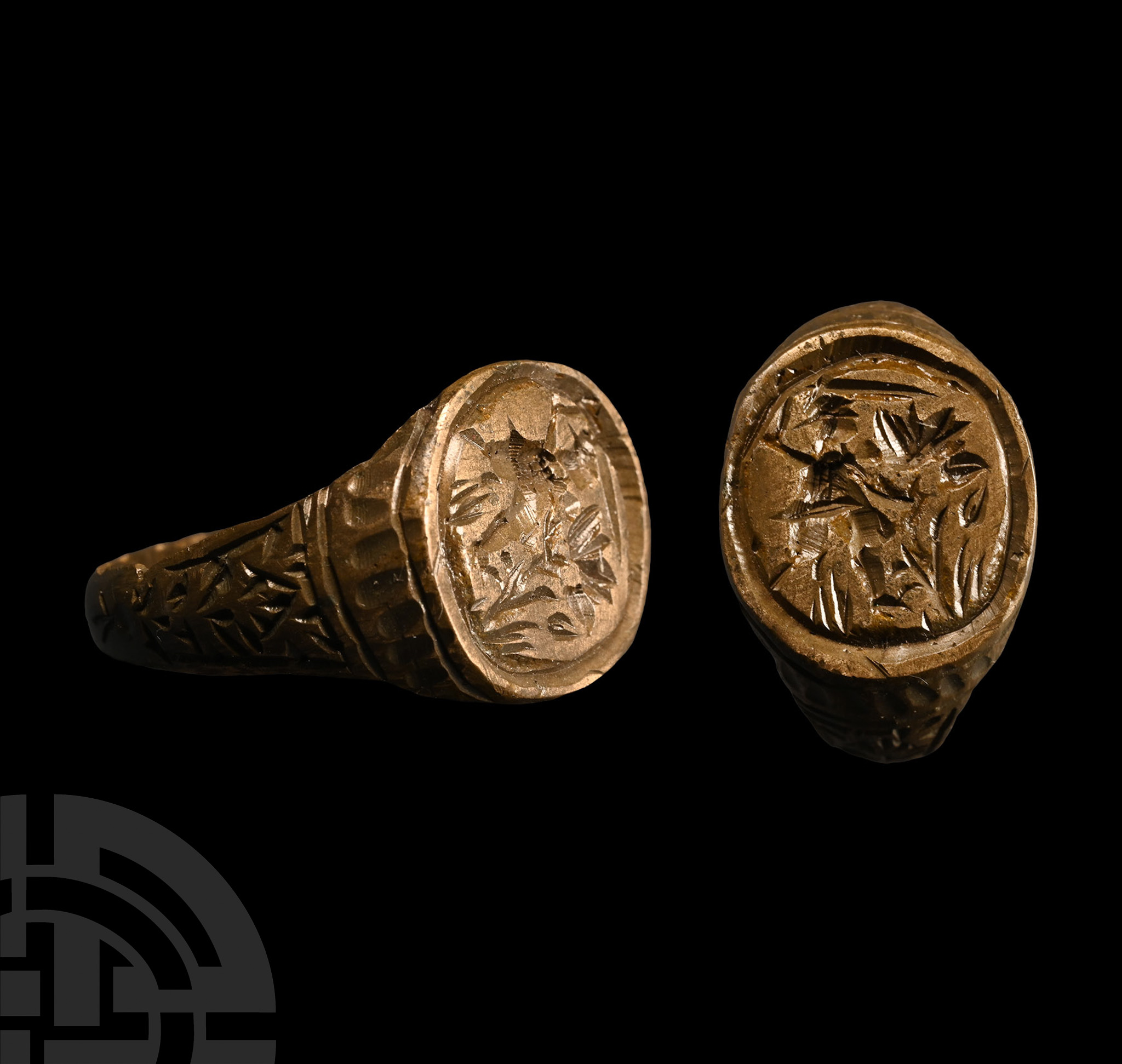 Tudor Period Bronze Ring with Marching Figure
