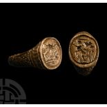 Tudor Period Bronze Ring with Marching Figure