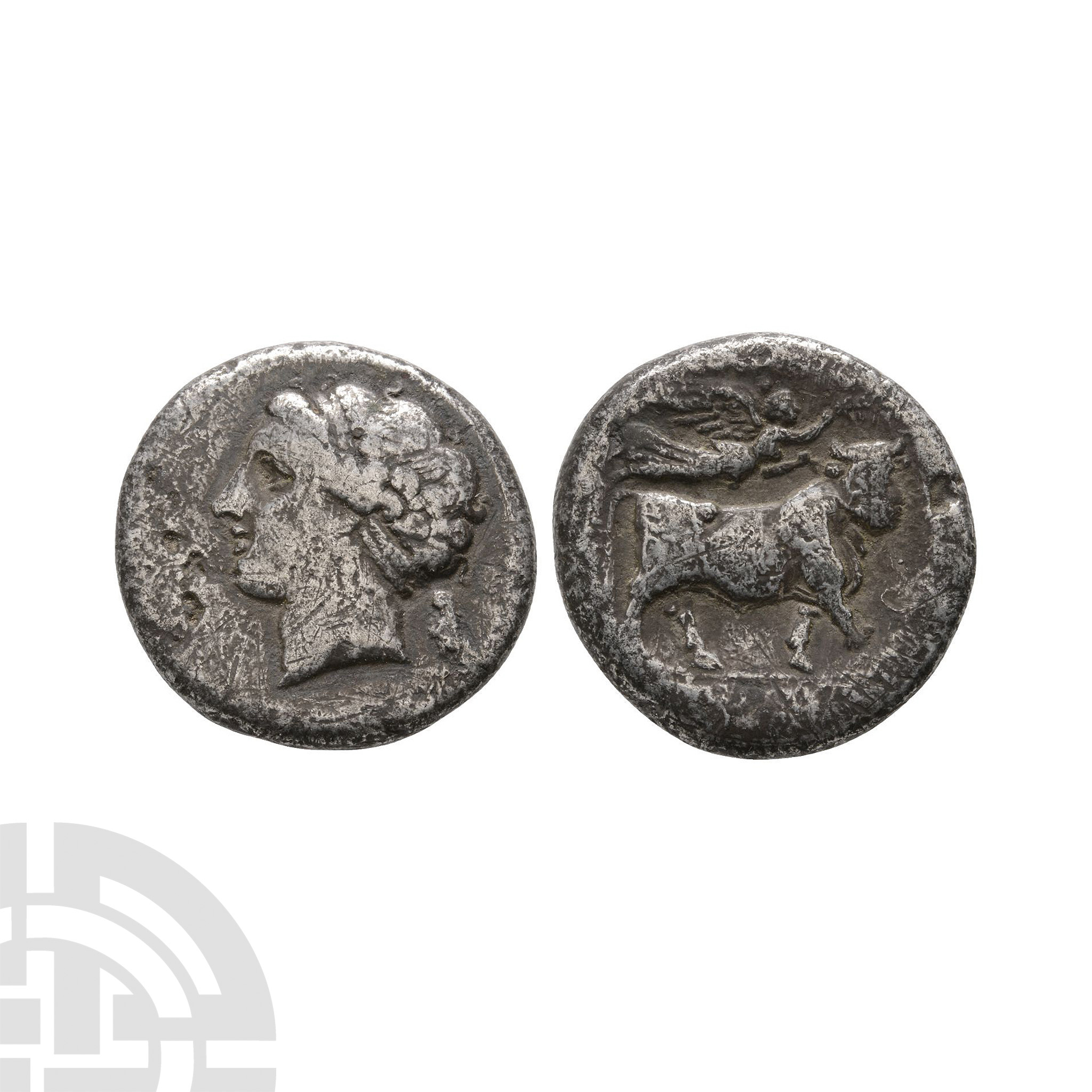 Ancient Greek Coins - Campania - Neapolis - Man-Headed Bull AR Drachm