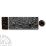 Western Asiatic Stone Cylinder Seal with Hunting Scene