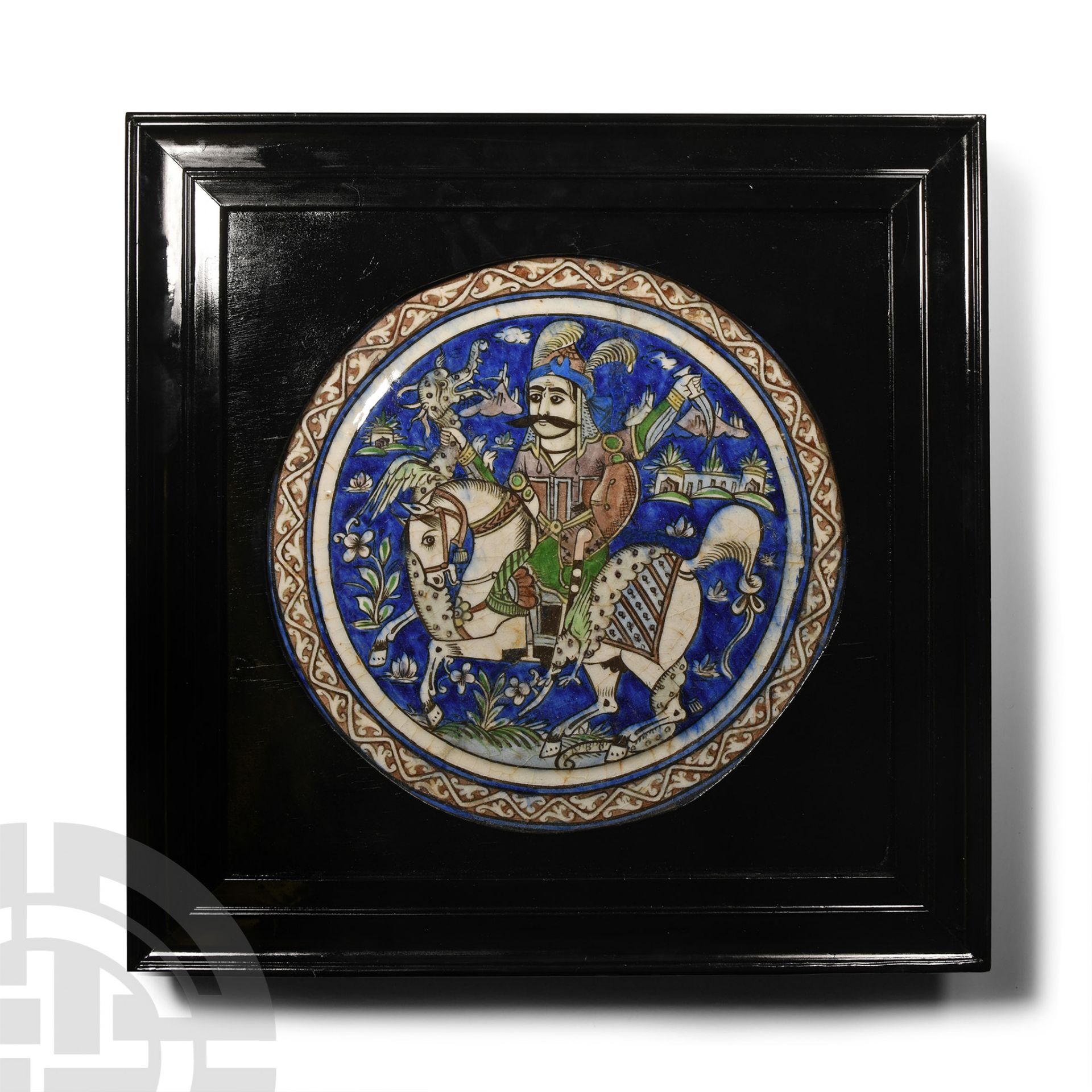 Qajar Glazed Plate with Hero - Image 2 of 2