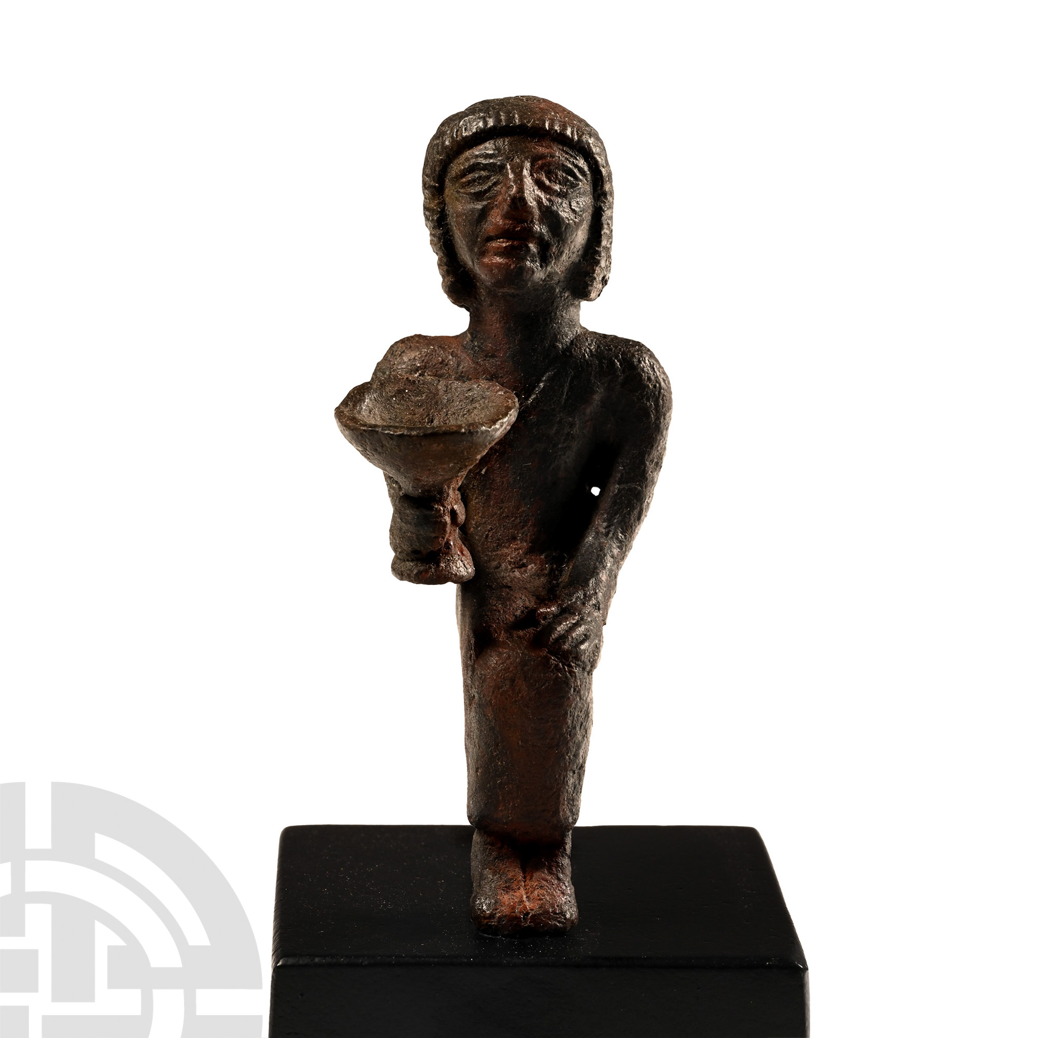 Phoenician Bronze Seated Figure Holding an Offering Cup - Image 2 of 4