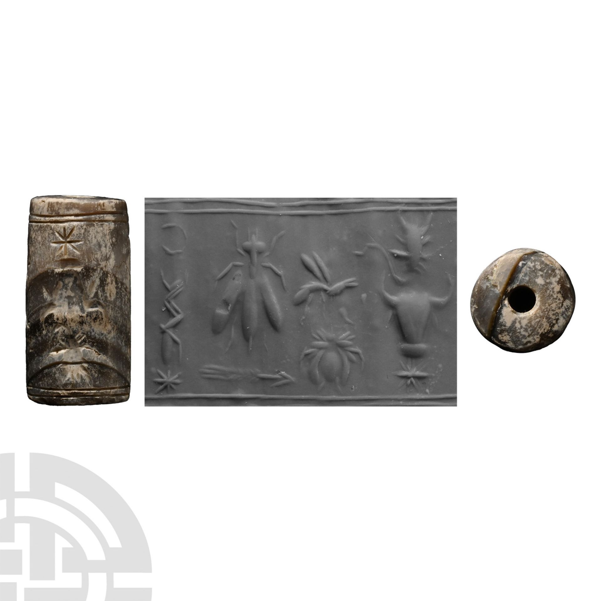 Mesopotamian Agate Cylinder Seal with Bull's Head