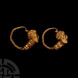 Hellenistic Gold Earrings with Female Heads