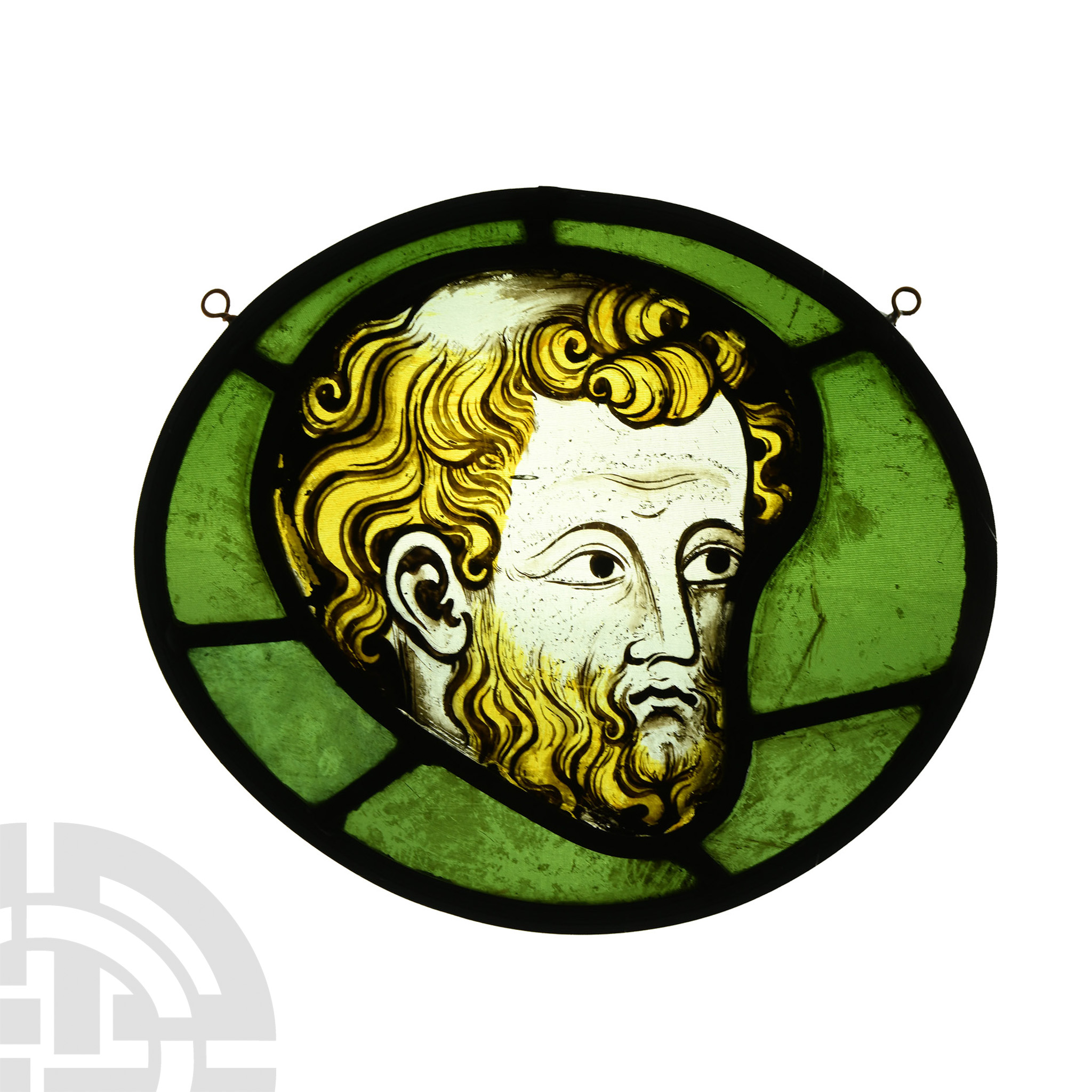 Renaissance Stained Glass Panel with the Head of a Male Saint