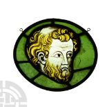 Renaissance Stained Glass Panel with the Head of a Male Saint