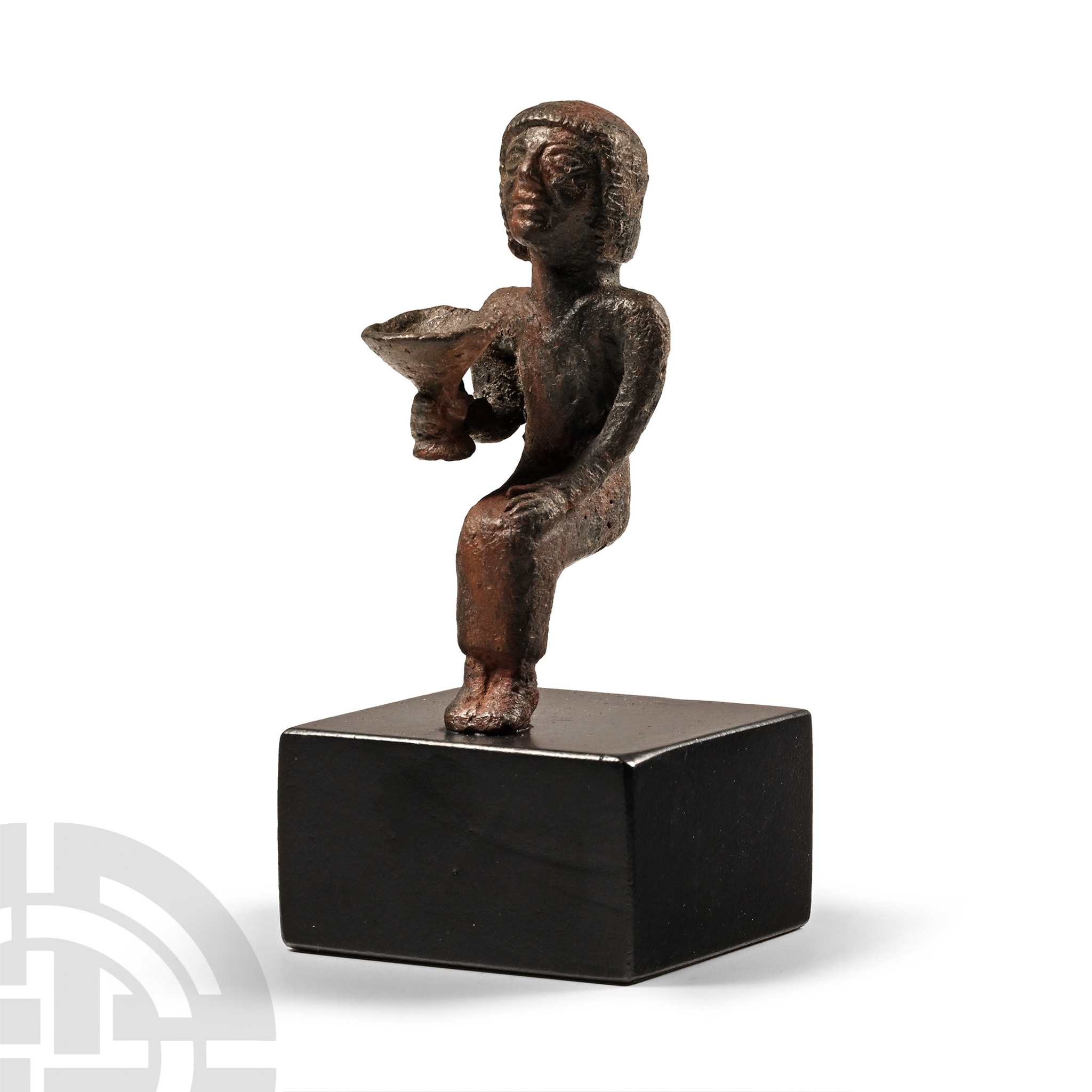 Phoenician Bronze Seated Figure Holding an Offering Cup