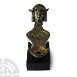 Very Large Roman Bronze Oil Lamp with Actor's Mask