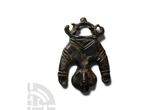 Roman Bronze Elaborate Triple Phallic Horse Harness Pendant