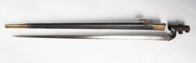 A Martini-Henry model 1876 socket bayonet with triangular-section blade, blade length 55cm, with