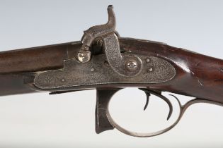 An early 19th century double-barrelled percussion shotgun by Percey, barrel length 71.5cm, with