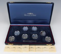 A Monnaie de Paris silver ten francs eight-coin commemorative set 1996, 1997 and 1998, each detailed