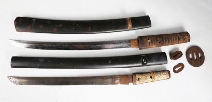 A late 19th century Japanese tanto with curved single-edged blade, blade length 36cm, the tang