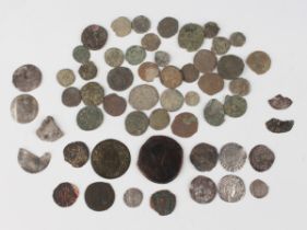 A small group of medieval and Roman coins and jettons, including a Henry VI halfpenny, various