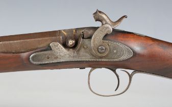 An early 19th century percussion sporting gun by Collins, with part-round and part-octagonal barrel,