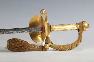 A Queen Elizabeth II court sword by Wilkinson Sword Ltd, with etched blade, blade length 81cm,