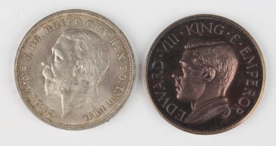 An Edward VIII pattern silver crown and a George V crown 1935.Buyer’s Premium 29.4% (including VAT @