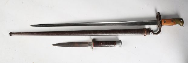 A late 19th century Gras bayonet with single-edged blade, blade length 52.5cm, dated 1880, with