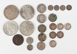 A collection of various 19th and 20th century USA coinage, including a three cents 1865, a half-dime