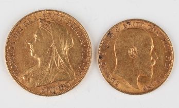 A Victoria Old Head sovereign 1898 and an Edward VII half-sovereign 1909.Buyer’s Premium 29.4% (