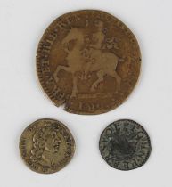 A James II gun money crown 1690, a 17th century John Peersy of Brighthelmstone token and a 17th