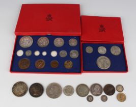 A small group of coins, including a George VI part specimen coin set (lacking four Maundy coins),