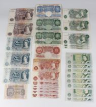 A collection of British banknotes, including two Bank of England ten pounds, Chief Cashier J.B.