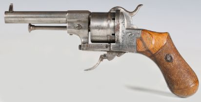 A French 9mm six-shot pinfire revolved by Lefaucheux with sighted barrel, barrel length 10cm,