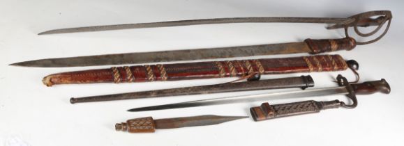 A late 19th century French Gras bayonet with single-edged fullered blade, blade length 52.5cm, dated