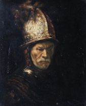 H. Haas, after the Circle of Rembrandt – The Man with the Golden Helmet, oil on board, signed and